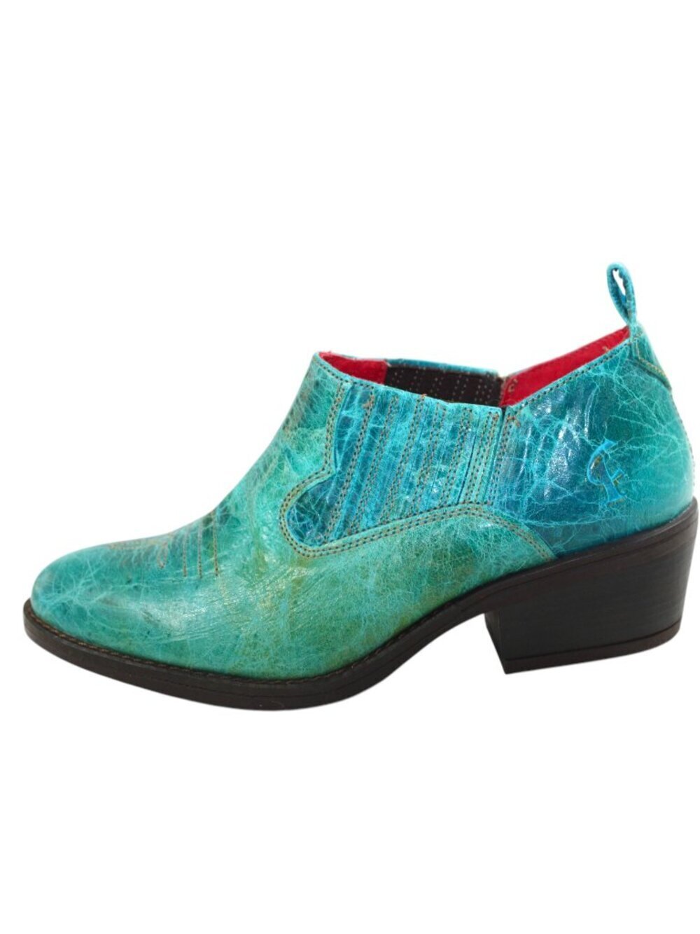 Ferrini Turquoise Distressed Slip On R-Toe Shootie, Size 6 - Picture 7 of 11
